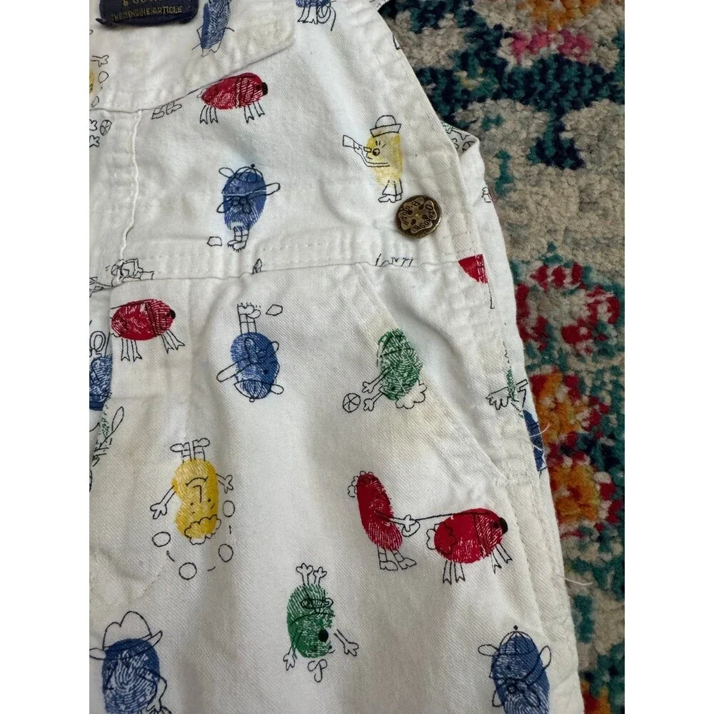 Vintage OshKosh B'Gosh Vestbak Overalls Funny Fingerprint All Over Print Sz 2T